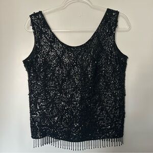 Vintage Black Beaded and Sequence Scoop Neck Tank Top